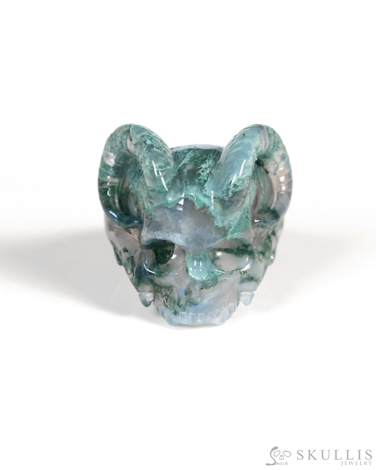 Gem Skull Ring of Green Moss Agate Carved Beast Skull US size 11 - ZR19900029 Skull Rings
