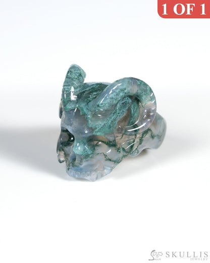 Gem Skull Ring of Green Moss Agate Carved Beast Skull US size 11 - ZR19900029 Skull Rings