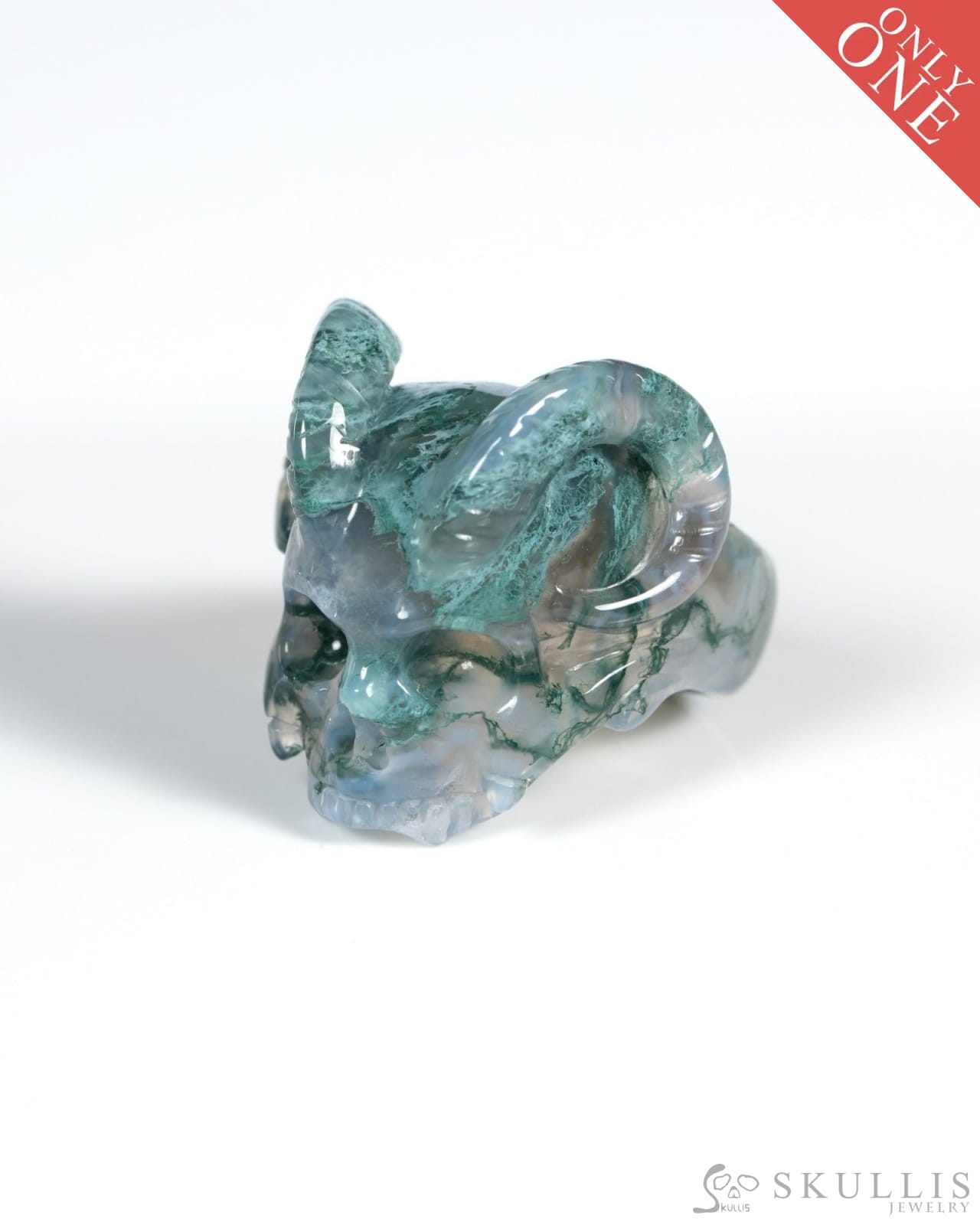Gem Skull Ring of Green Moss Agate Carved Beast Skull US size 11 - ZR19900029 Skull Rings