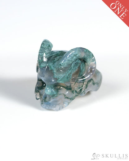 Gem Skull Ring of Green Moss Agate Carved Beast Skull US size 11 - ZR19900029 Skull Rings