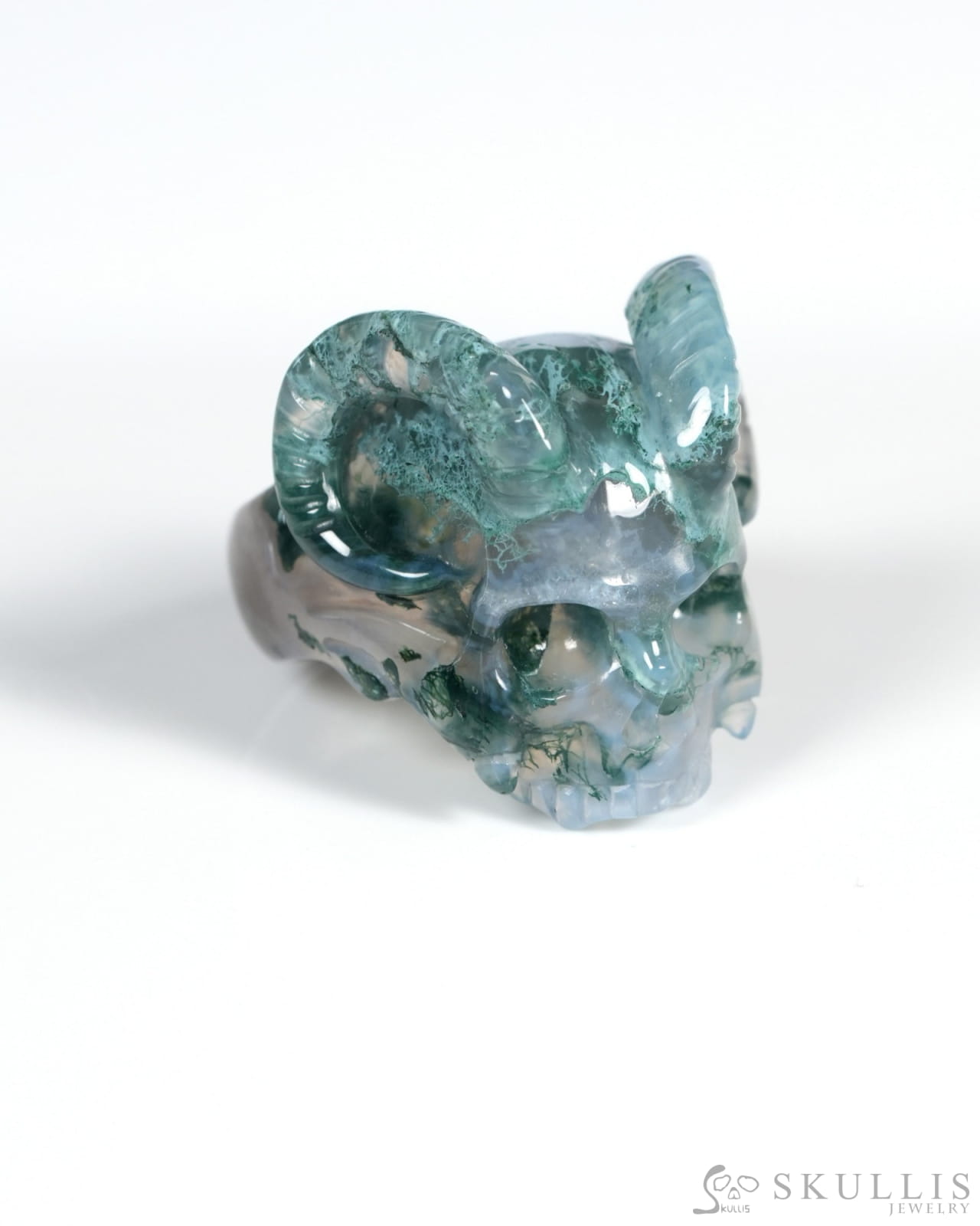 Gem Skull Ring of Green Moss Agate Carved Beast Skull US size 11 - ZR19900029 Skull Rings