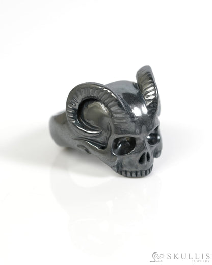 Skullis Gem Skull Ring of Hematite Carved Beast Skull US size 13 - ZR19900053 Skull Rings