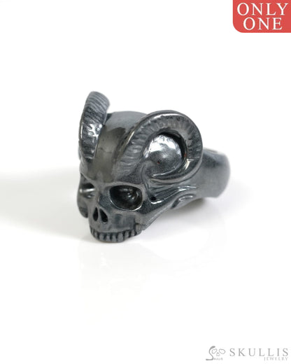 Skullis Gem Skull Ring of Hematite Carved Beast Skull US size 13 - ZR19900053 Skull Rings