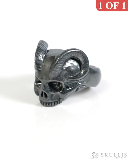Skullis Gem Skull Ring of Hematite Carved Beast Skull US size 13 - ZR19900053 Skull Rings
