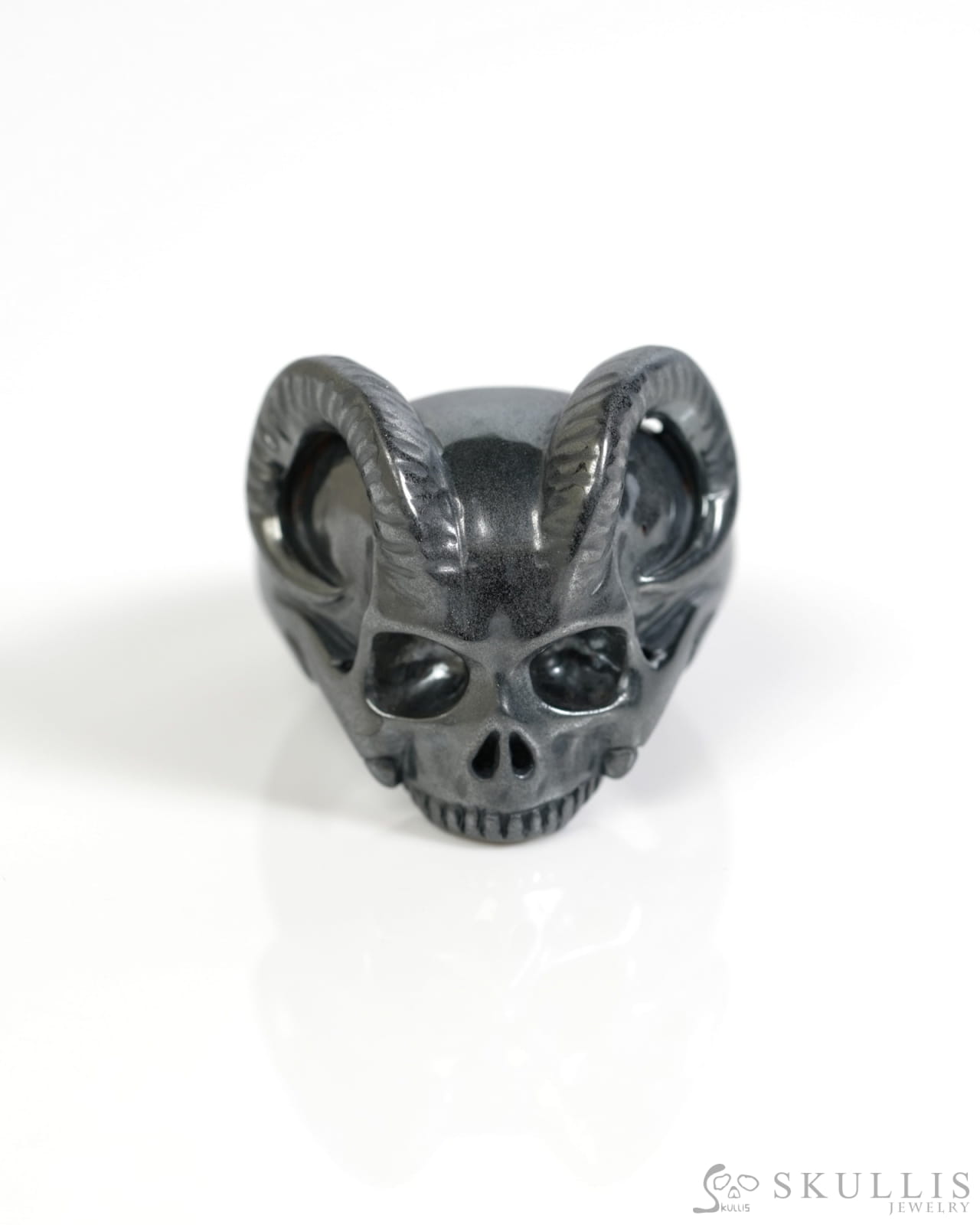 Skullis Gem Skull Ring of Hematite Carved Beast Skull US size 13 - ZR19900053 Skull Rings