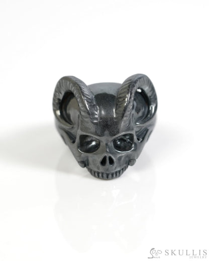 Skullis Gem Skull Ring of Hematite Carved Beast Skull US size 13 - ZR19900053 Skull Rings