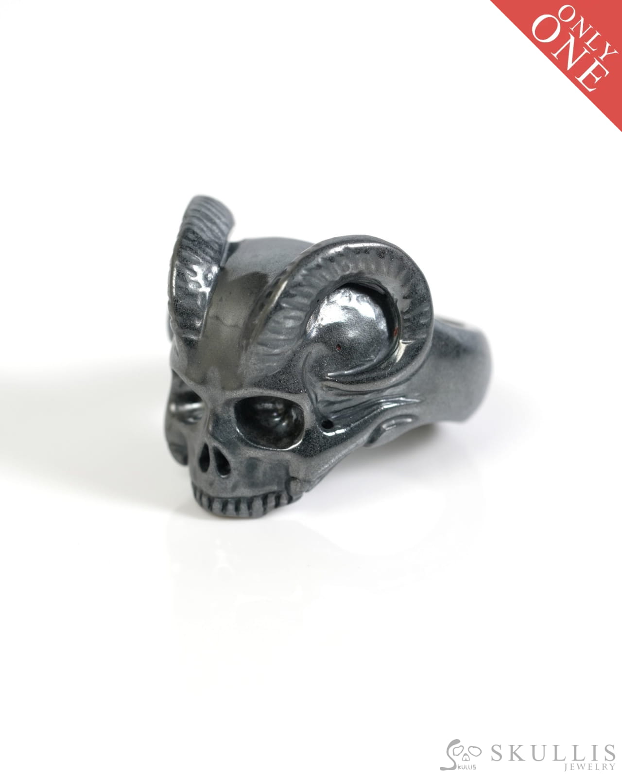 Skullis Gem Skull Ring of Hematite Carved Beast Skull US size 13 - ZR19900053 Skull Rings