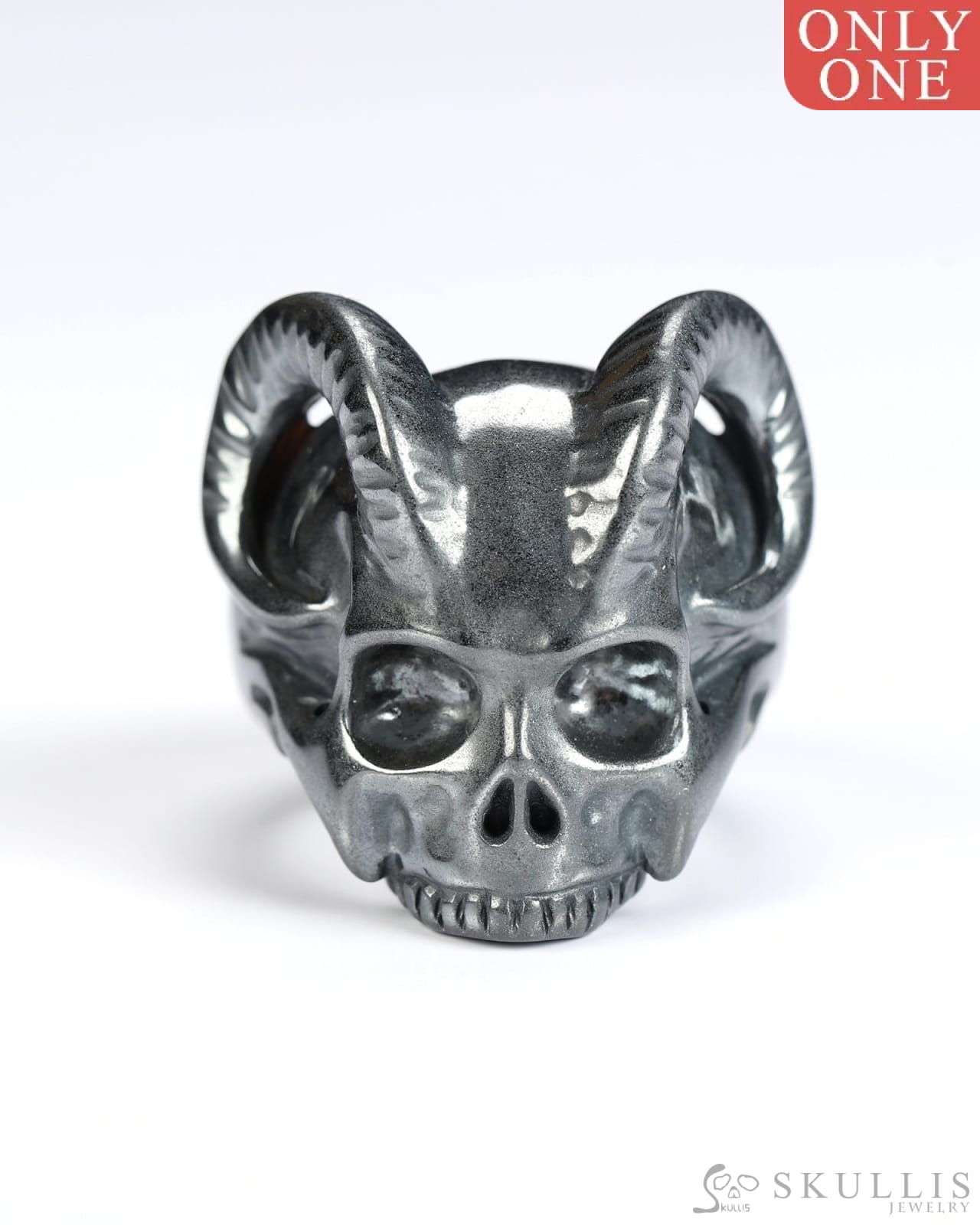 Gem Skull Ring of Hematite Carved Beast Skull US size 9 - 9800243 Skull Rings