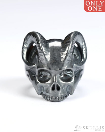 Gem Skull Ring of Hematite Carved Beast Skull US size 9 - 9800243 Skull Rings