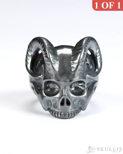 Gem Skull Ring of Hematite Carved Beast Skull US size 9 - 9800243 Skull Rings