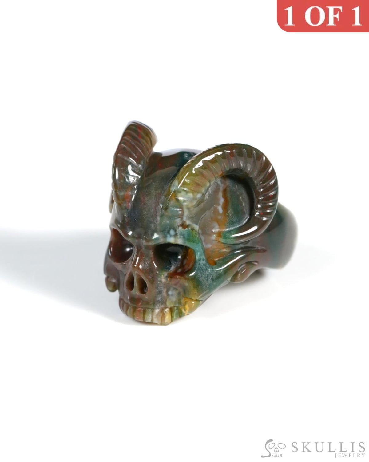 Skullis Gem Skull Ring of Indian Agate Carved Beast Skull US size 9 - ZR19900031 Skull Rings