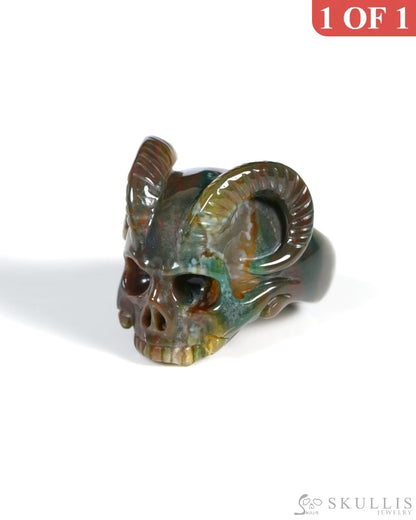 Skullis Gem Skull Ring of Indian Agate Carved Beast Skull US size 9 - ZR19900031 Skull Rings