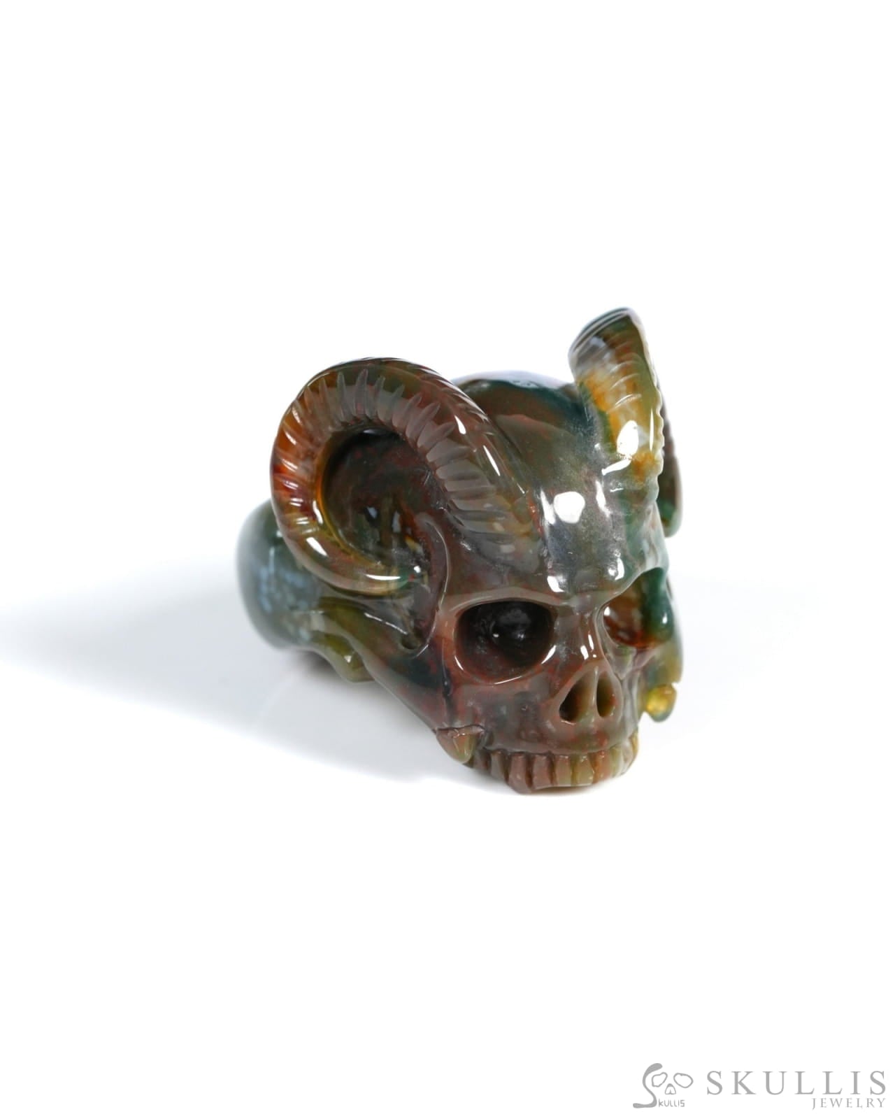 Skullis Gem Skull Ring of Indian Agate Carved Beast Skull US size 9 - ZR19900031 Skull Rings