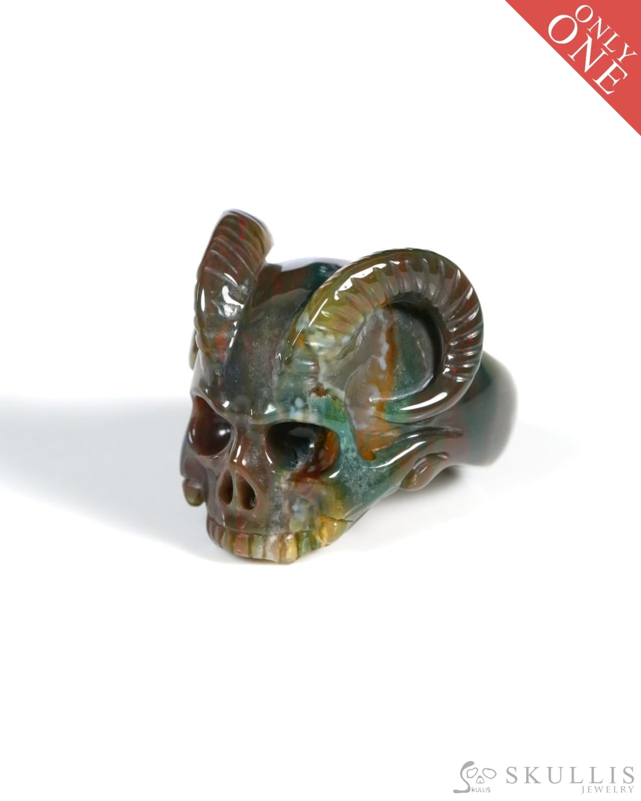 Skullis Gem Skull Ring of Indian Agate Carved Beast Skull US size 9 - ZR19900031 Skull Rings