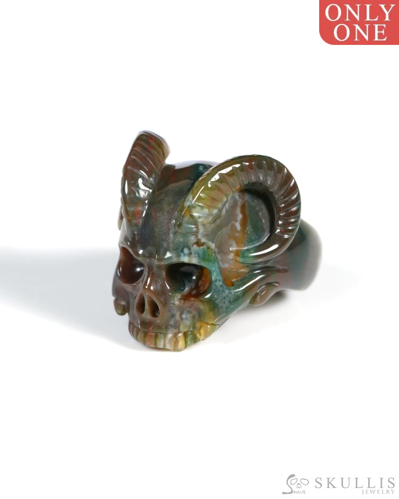 Skullis Gem Skull Ring of Indian Agate Carved Beast Skull US size 9 - ZR19900031 Skull Rings