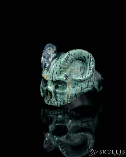 Gem Skull Ring of Kambaba Jasper Carved Beast Skull US size 11 - 9500236 Skull Rings