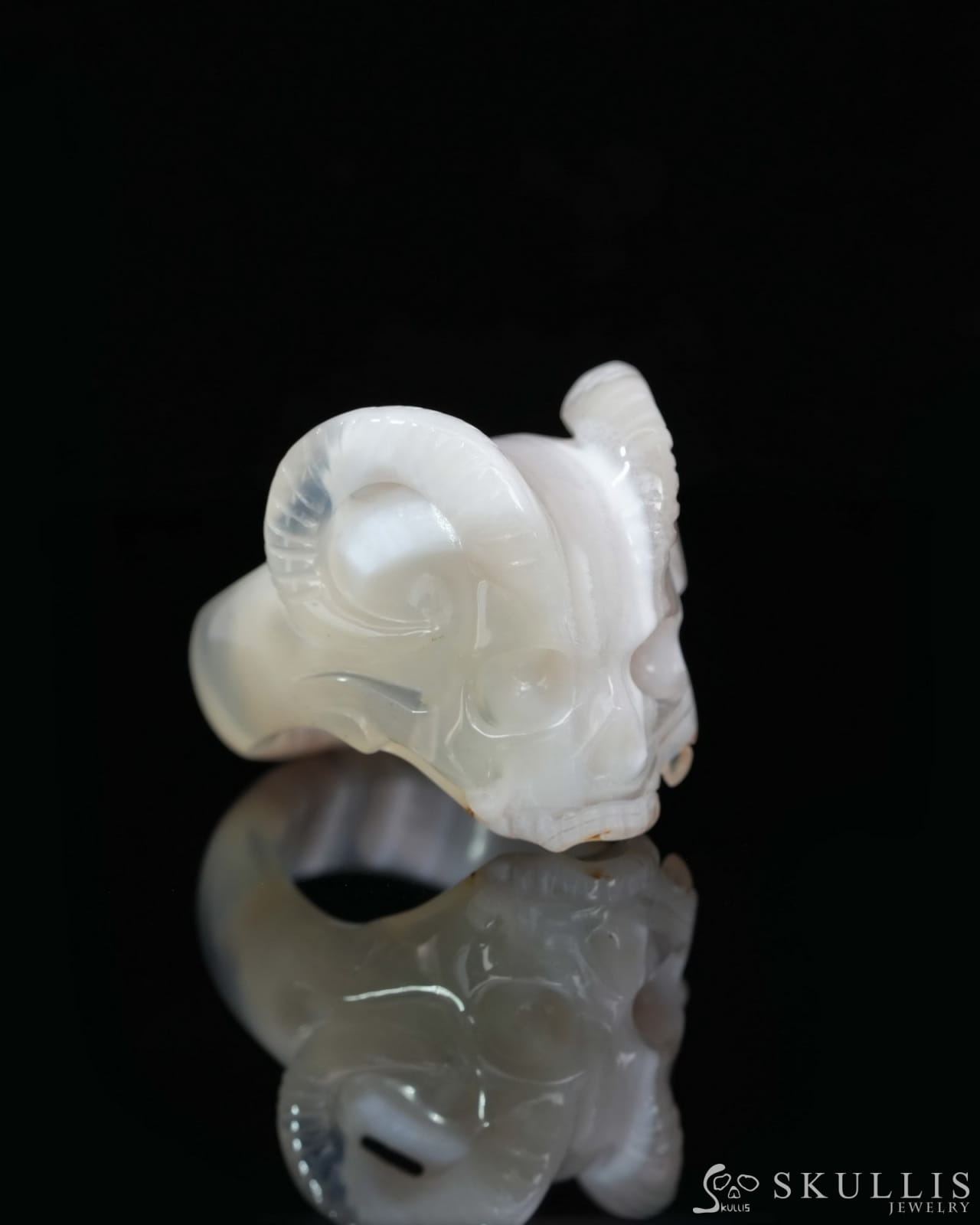 Gem Skull Ring of Red Crazy Lace Agate Carved Beast Skull US size 9 - 0800026 (Copy) (Copy) Skull Rings