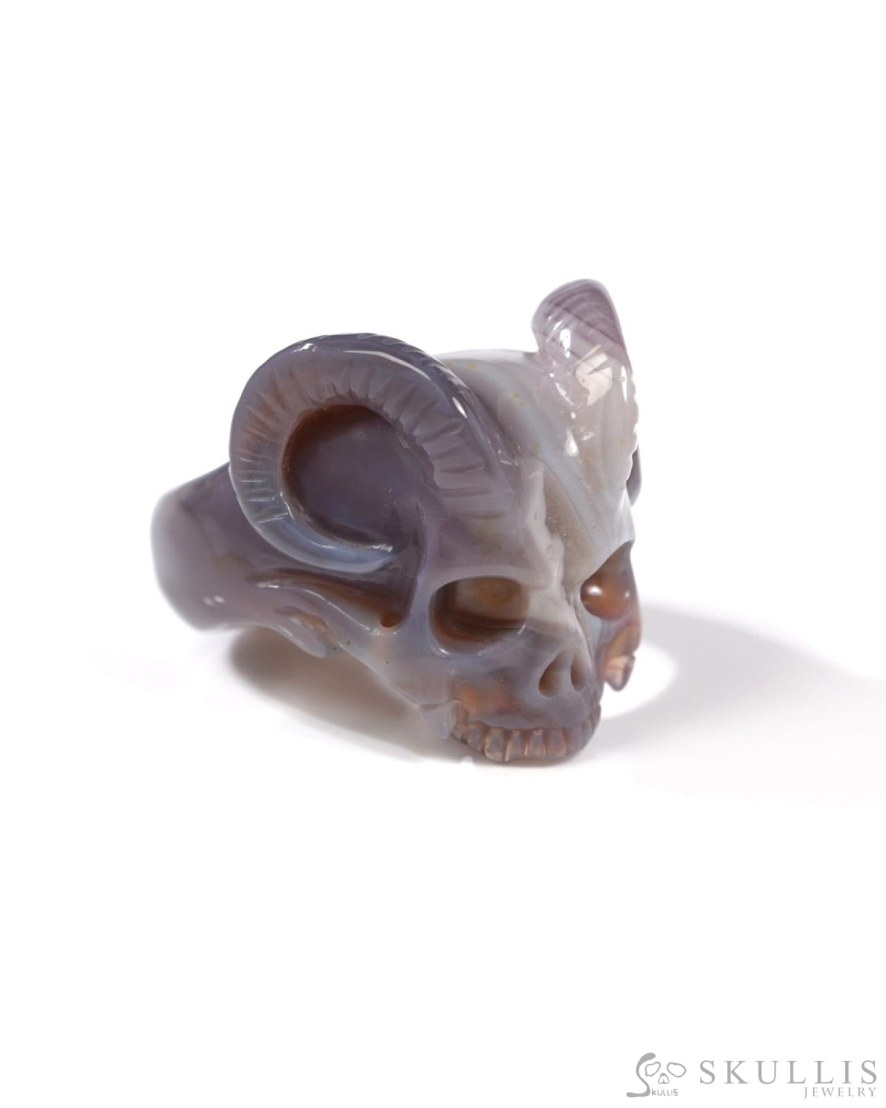 Gem Skull Ring of Mozambique Agate Carved Beast Skull US size 11 - 9500326 Skull Rings