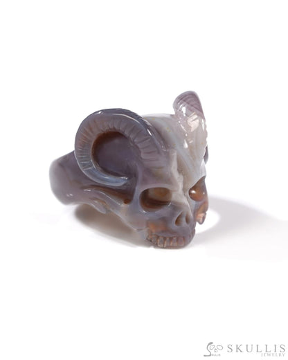 Gem Skull Ring of Mozambique Agate Carved Beast Skull US size 11 - 9500326 Skull Rings