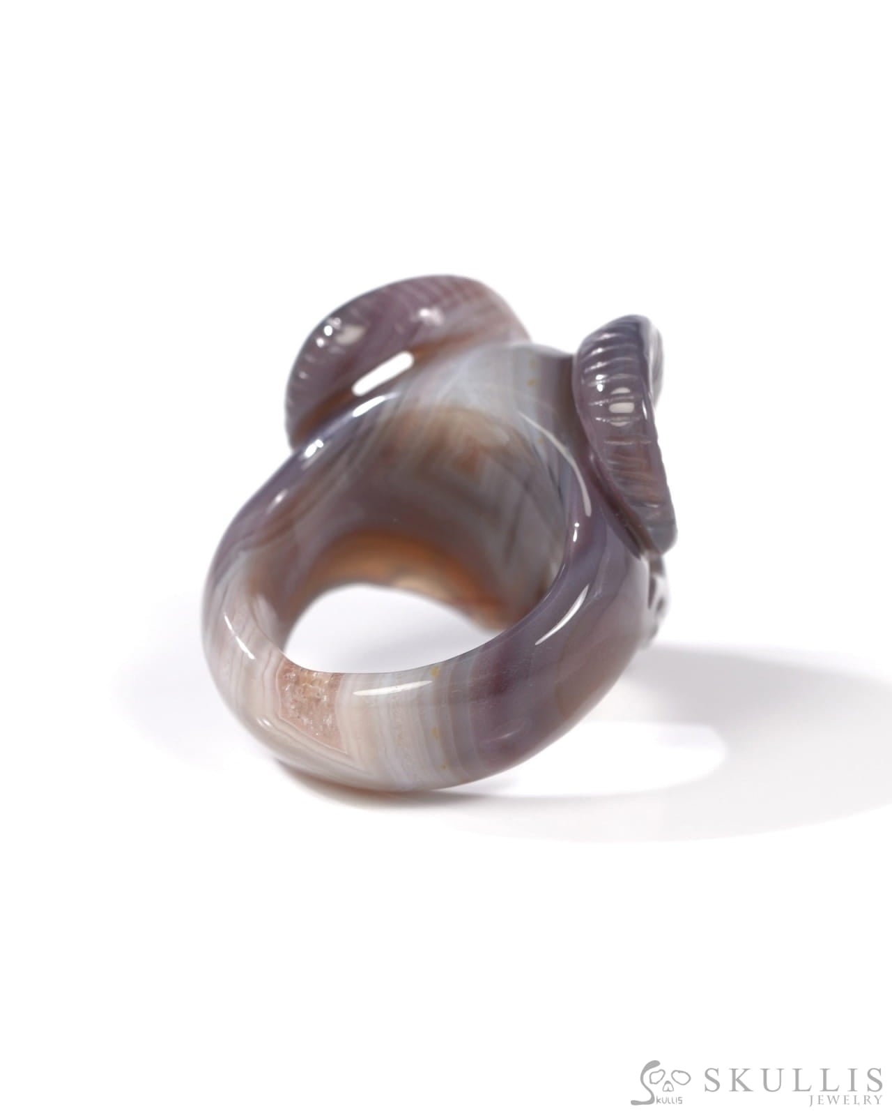 Gem Skull Ring of Mozambique Agate Carved Beast Skull US size 11 - 9500326 Skull Rings