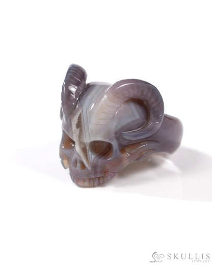 Gem Skull Ring of Mozambique Agate Carved Beast Skull US size 11 - 9500326 Skull Rings