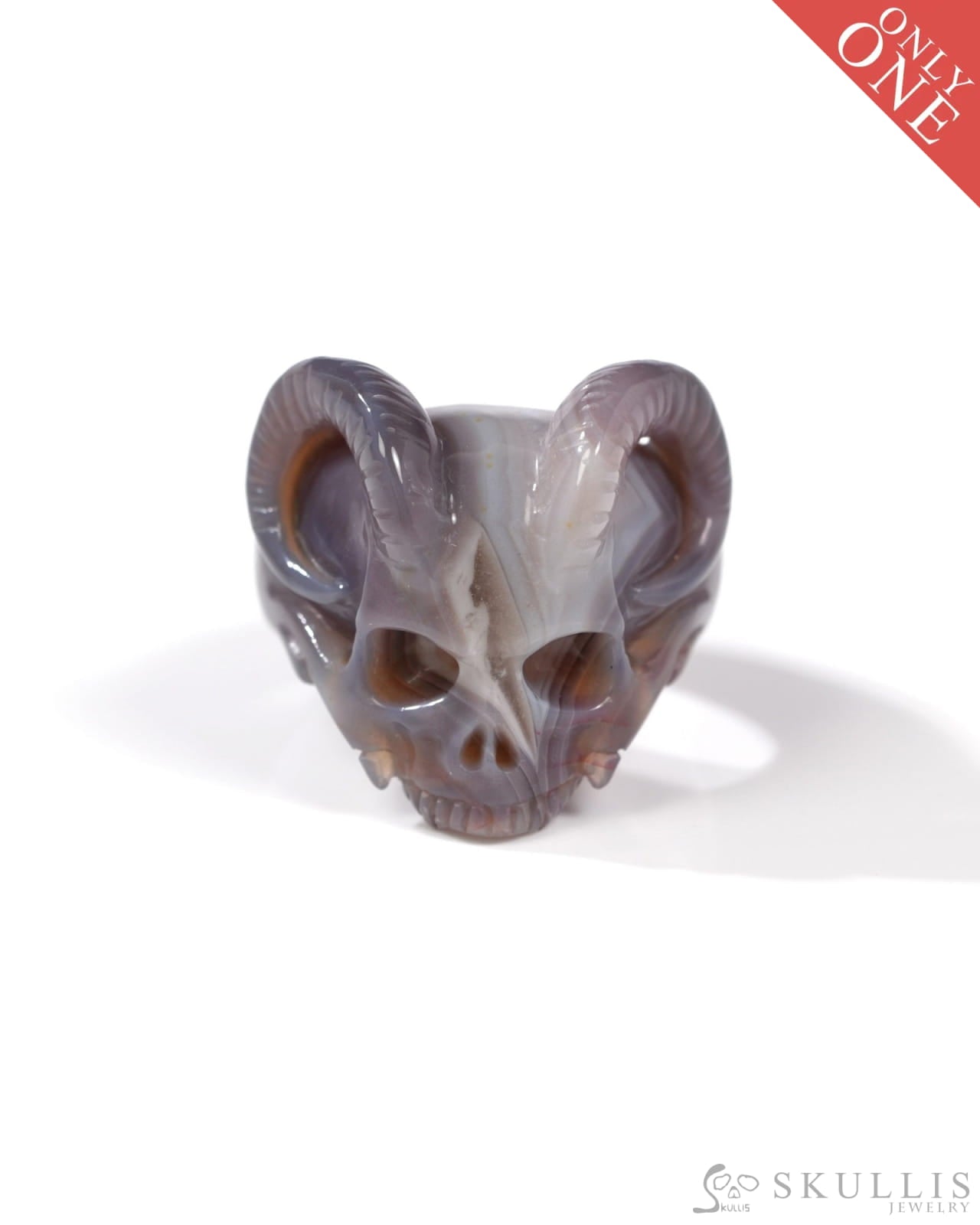 Gem Skull Ring of Mozambique Agate Carved Beast Skull US size 11 - 9500326 Skull Rings
