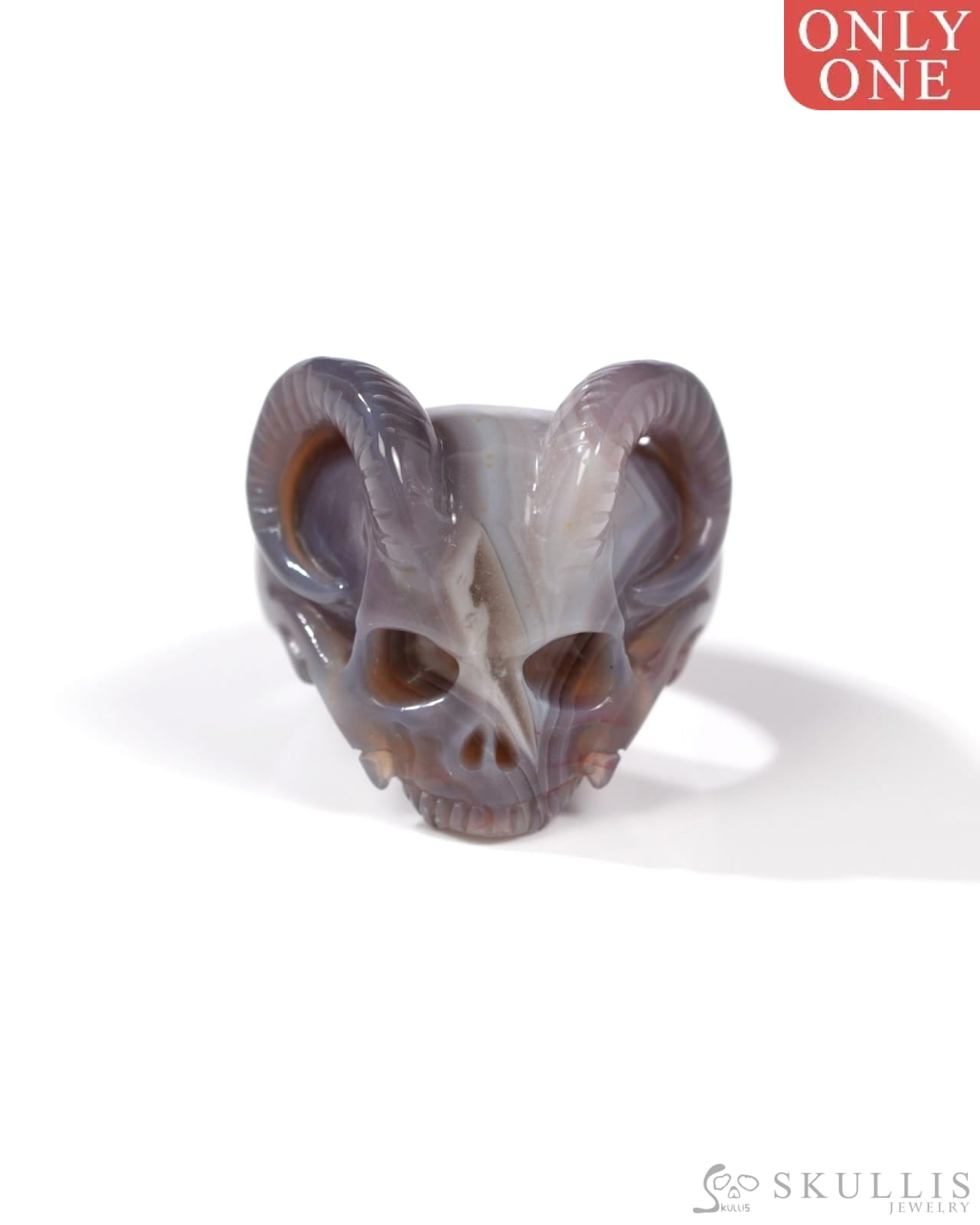 Gem Skull Ring of Mozambique Agate Carved Beast Skull US size 11 - 9500326 Skull Rings