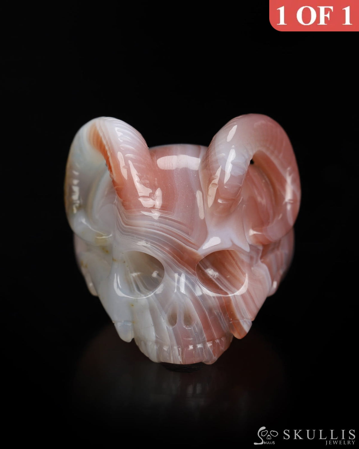 Skullis Gem Skull Ring of Mozambique Agate Carved Beast Skull US size 9 - 9800240 Skull Rings