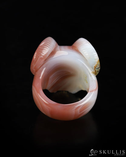 Skullis Gem Skull Ring of Mozambique Agate Carved Beast Skull US size 9 - 9800240 Skull Rings