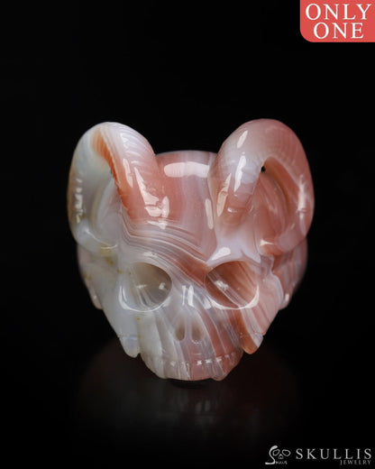 Skullis Gem Skull Ring of Mozambique Agate Carved Beast Skull US size 9 - 9800240 Skull Rings