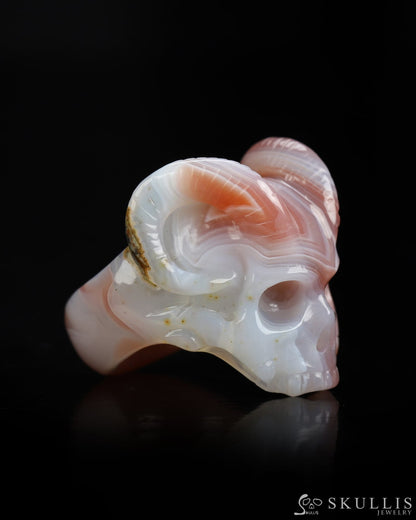 Skullis Gem Skull Ring of Mozambique Agate Carved Beast Skull US size 9 - 9800240 Skull Rings