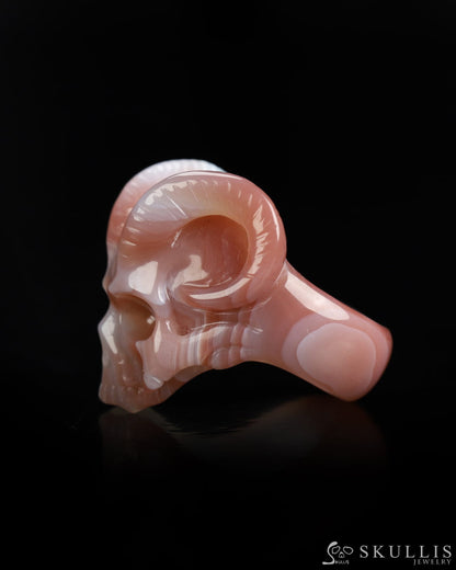 Skullis Gem Skull Ring of Mozambique Agate Carved Beast Skull US size 9 - 9800240 Skull Rings