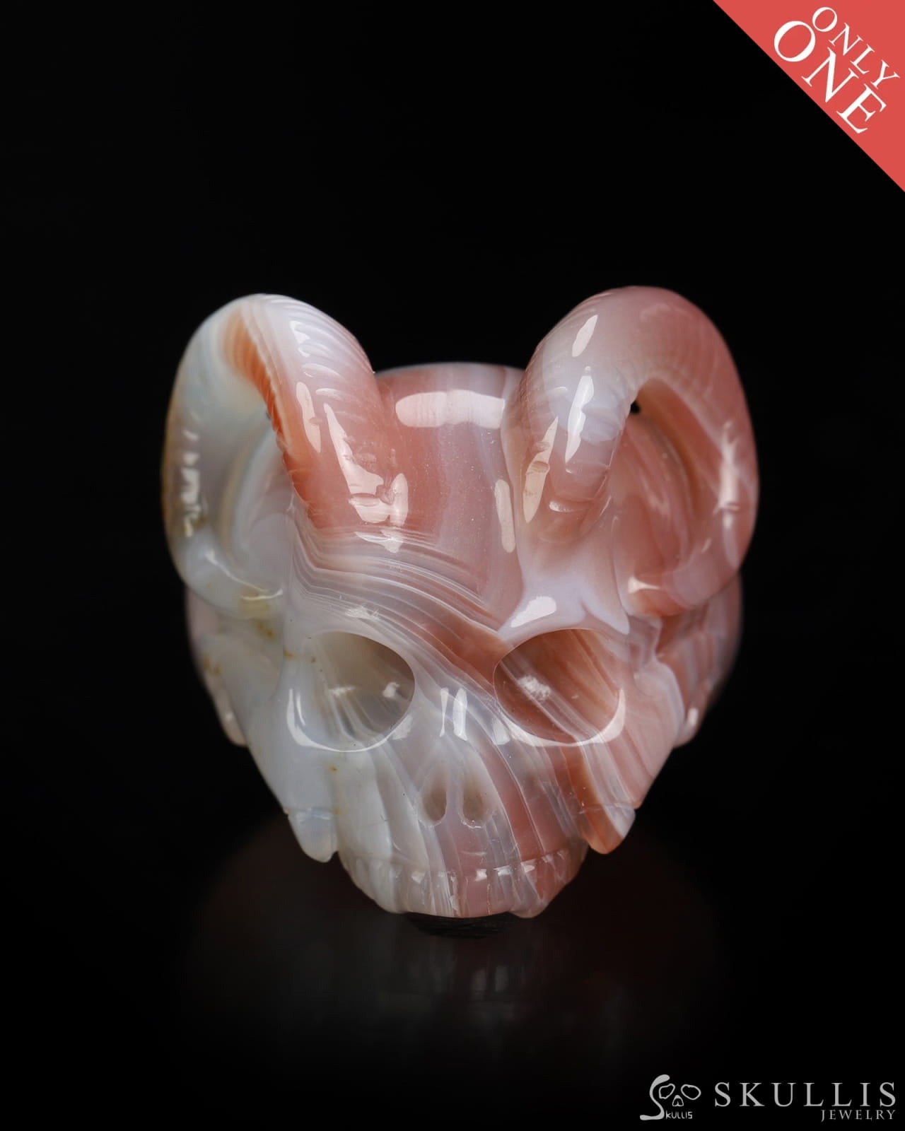 Skullis Gem Skull Ring of Mozambique Agate Carved Beast Skull US size 9 - 9800240 Skull Rings