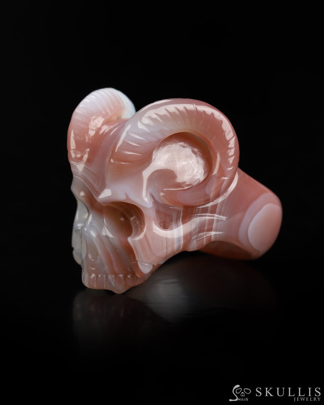 Skullis Gem Skull Ring of Mozambique Agate Carved Beast Skull US size 9 - 9800240 Skull Rings