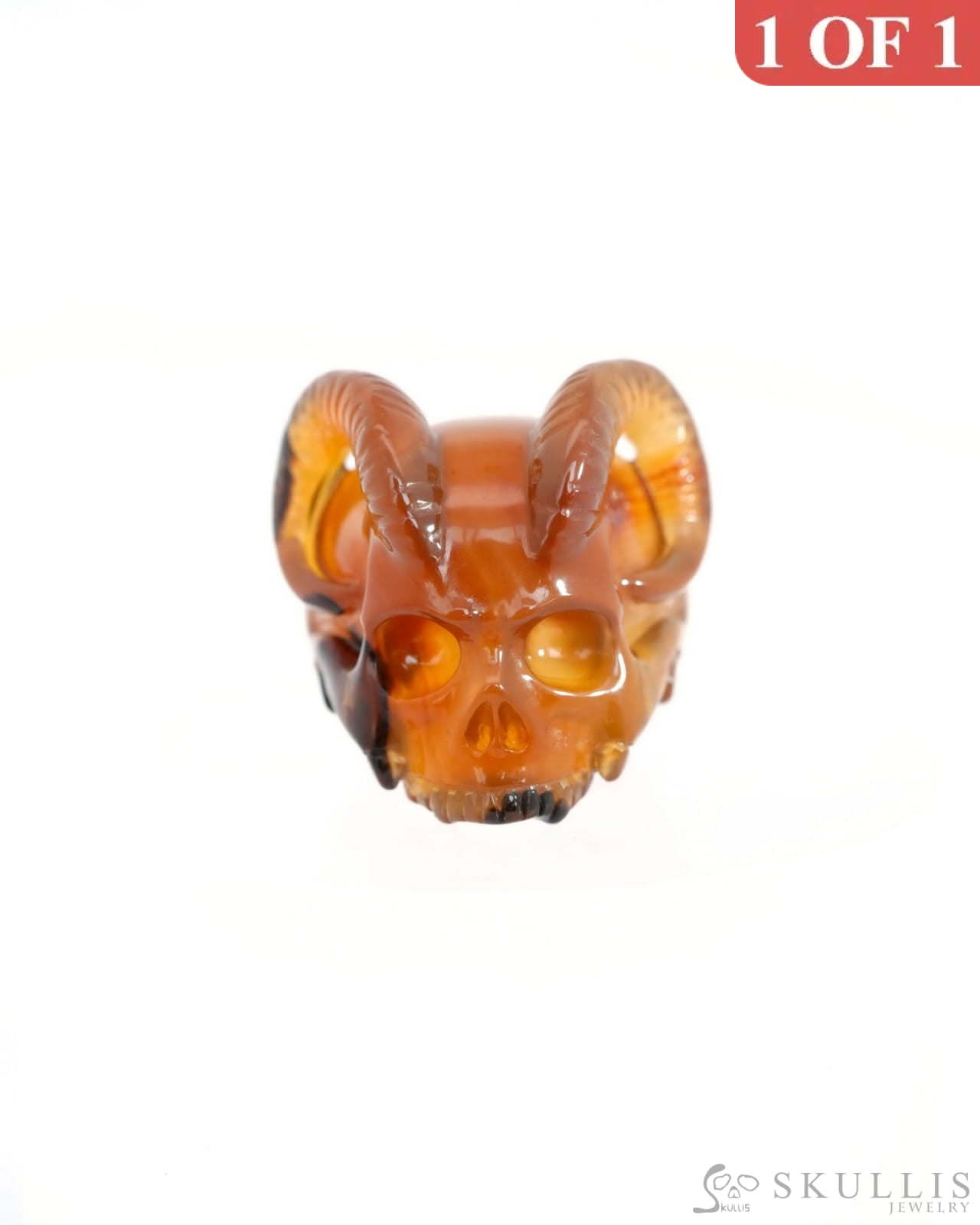 Gem Skull Ring of Premium Brazilian Agate Carved Beast Skull US size 7 - 9500237 Skull Rings