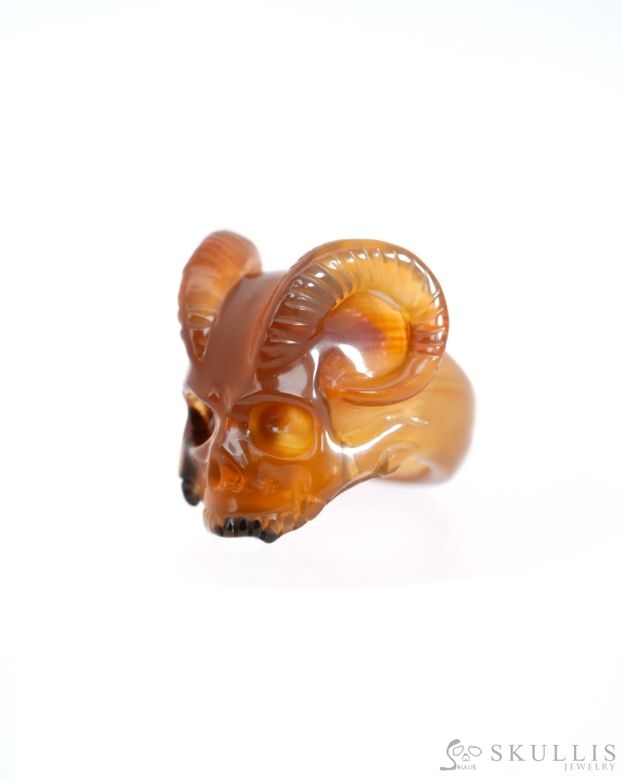 Gem Skull Ring of Premium Brazilian Agate Carved Beast Skull US size 7 - 9500237 Skull Rings