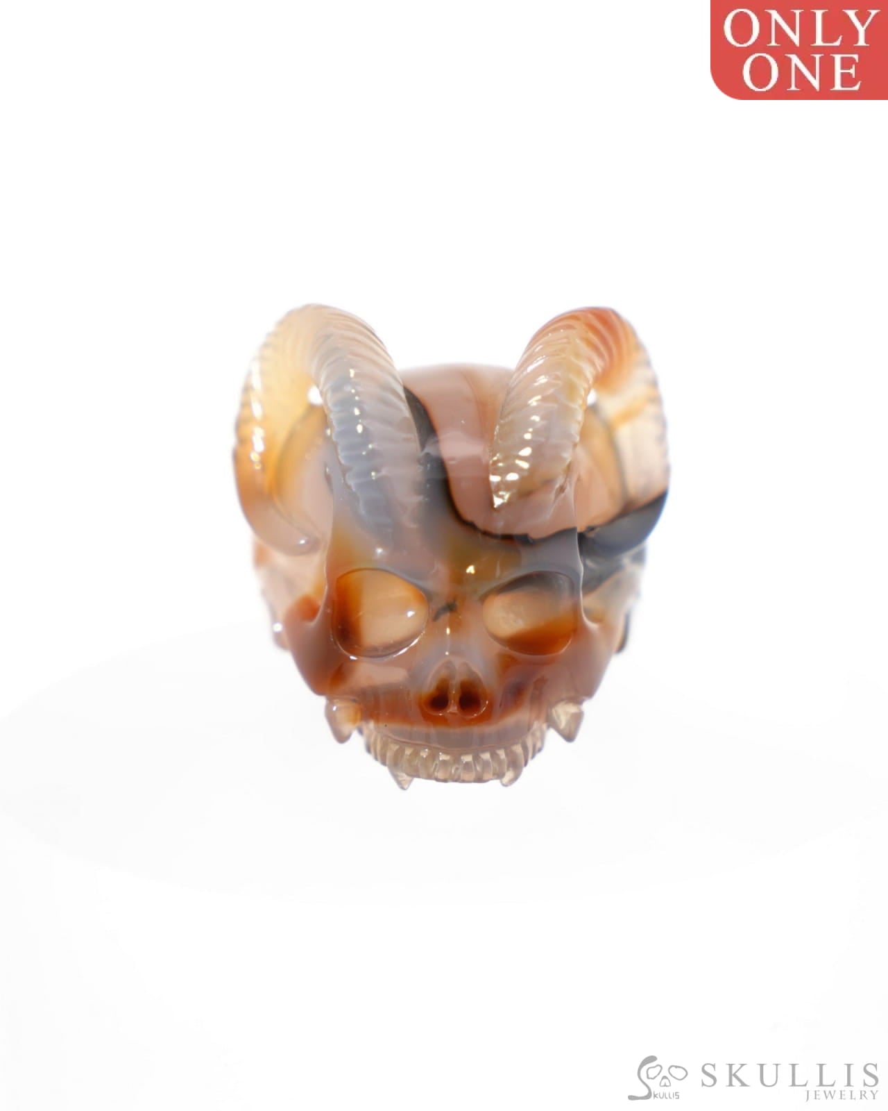 Gem Skull Ring of Premium Brazilian Agate Carved Skull Totally US size 8 - 9500187 Skull Rings