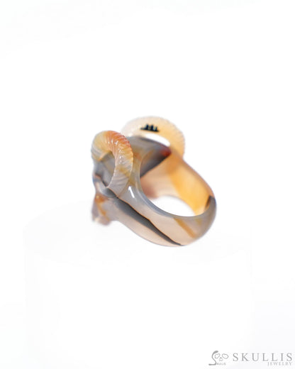 Gem Skull Ring of Premium Brazilian Agate Carved Skull Totally US size 8 - 9500187 Skull Rings