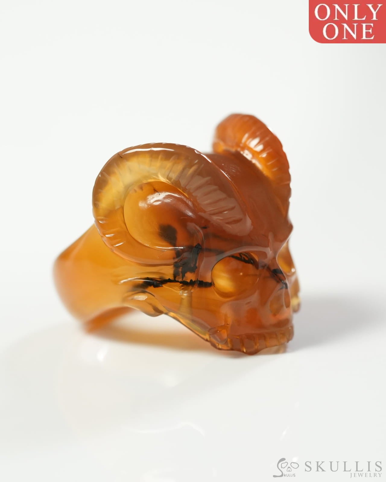 Gem Skull Ring of Red Crazy Lace Agate Carved Beast Skull US size 9 9800272 Skull Rings