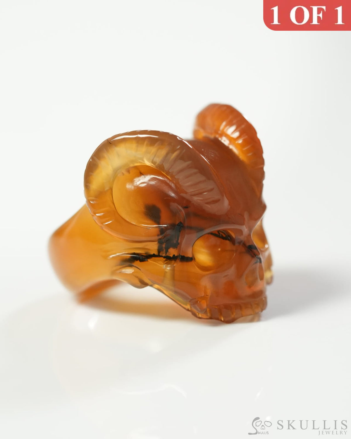 Gem Skull Ring of Red Crazy Lace Agate Carved Beast Skull US size 9 9800272 Skull Rings