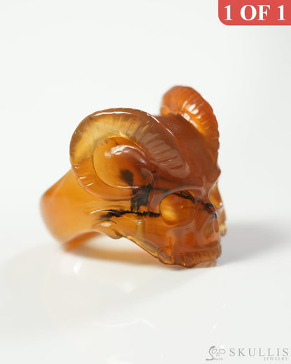 Gem Skull Ring of Red Crazy Lace Agate Carved Beast Skull US size 9 9800272 Skull Rings