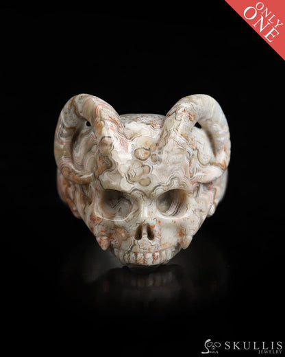 Skullis Gem Skull Ring of Red Crazy Lace Agate Carved Beast Skull US size 12.5 - 9800235 Skull Rings