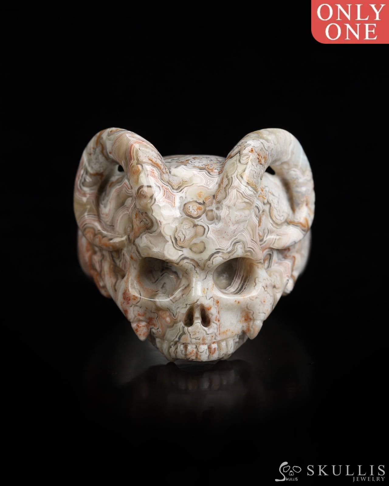 Skullis Gem Skull Ring of Red Crazy Lace Agate Carved Beast Skull US size 12.5 - 9800235 Skull Rings