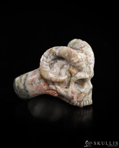 Skullis Gem Skull Ring of Red Crazy Lace Agate Carved Beast Skull US size 12.5 - 9800235 Skull Rings