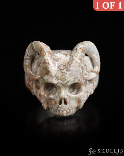 Skullis Gem Skull Ring of Red Crazy Lace Agate Carved Beast Skull US size 12.5 - 9800235 Skull Rings