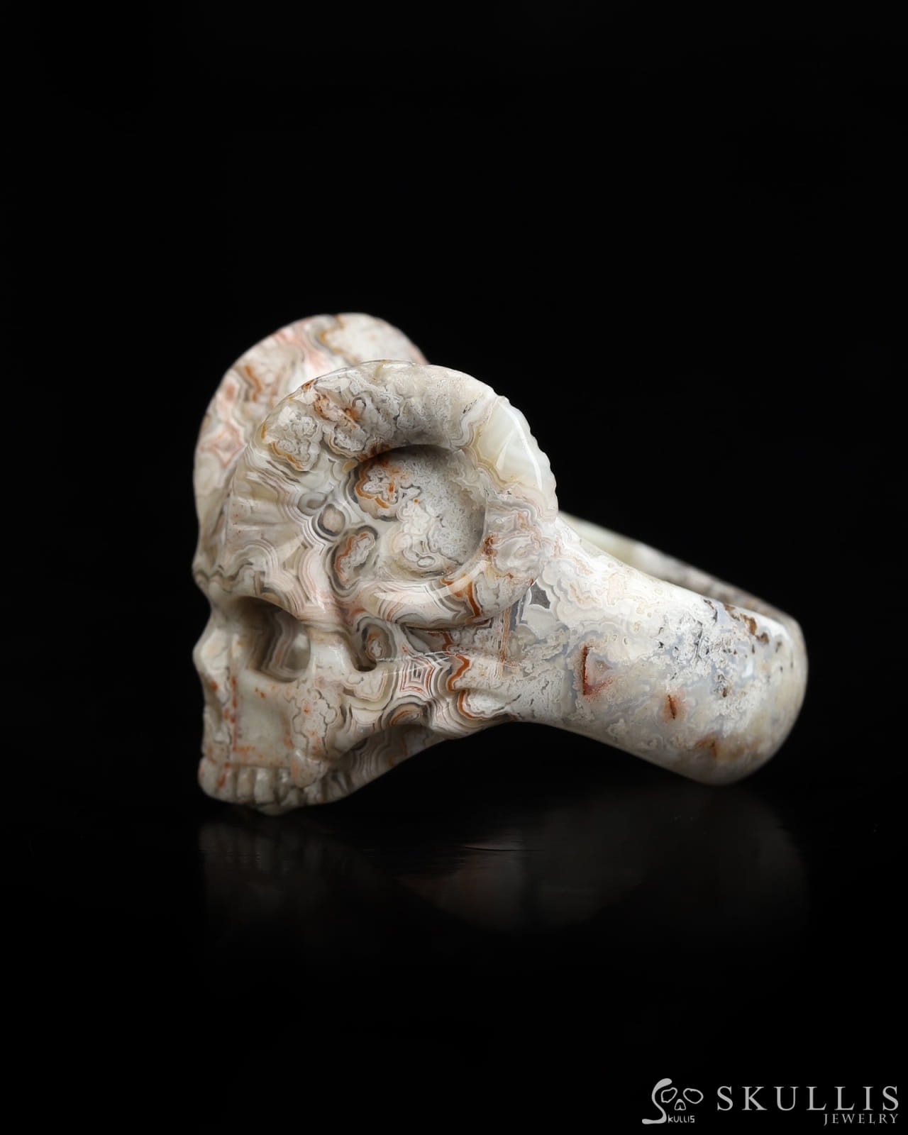 Skullis Gem Skull Ring of Red Crazy Lace Agate Carved Beast Skull US size 12.5 - 9800235 Skull Rings
