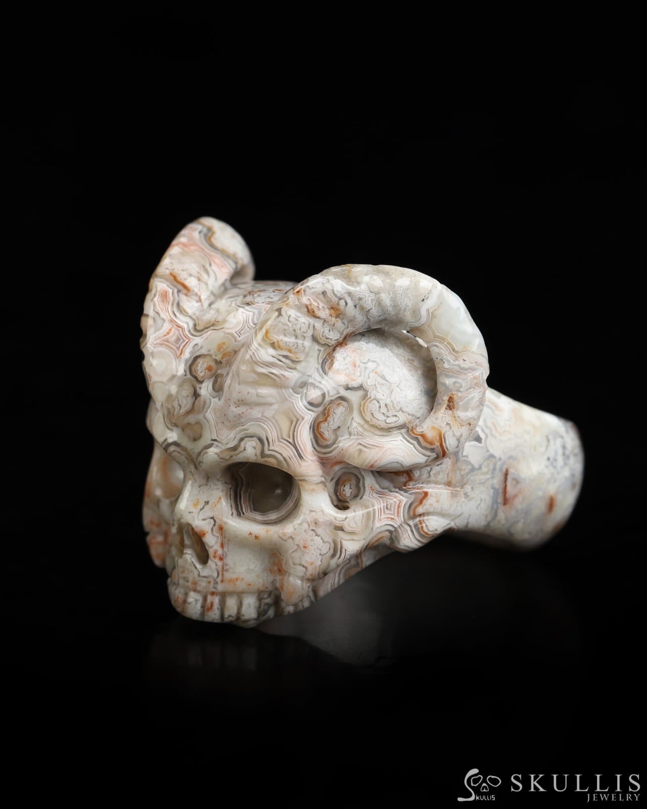 Skullis Gem Skull Ring of Red Crazy Lace Agate Carved Beast Skull US size 12.5 - 9800235 Skull Rings