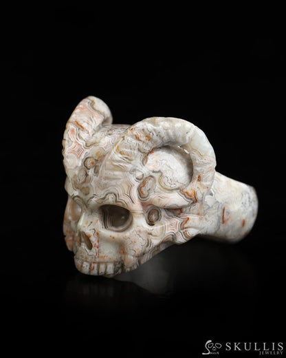 Skullis Gem Skull Ring of Red Crazy Lace Agate Carved Beast Skull US size 12.5 - 9800235 Skull Rings