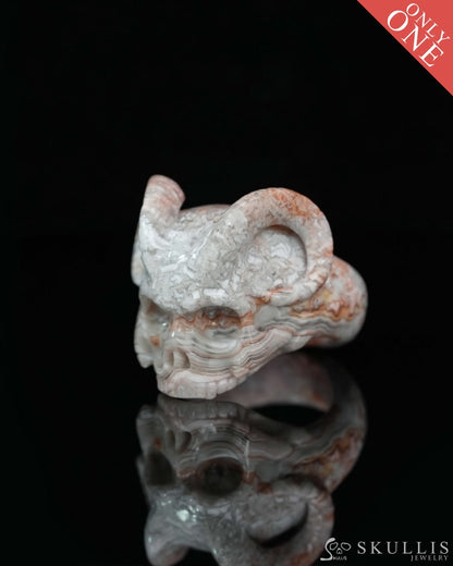 Gem Skull Ring of Red Crazy Lace Agate Carved Beast Skull US size 13 - 9500234 Skull Rings