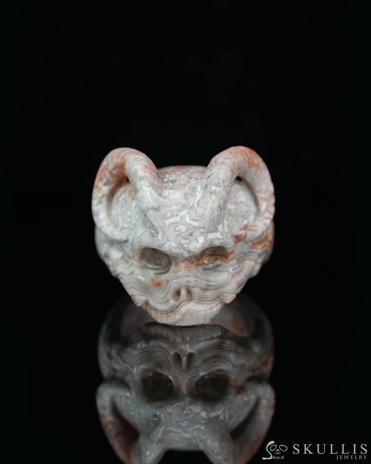 Gem Skull Ring of Red Crazy Lace Agate Carved Beast Skull US size 13 - 9500234 Skull Rings